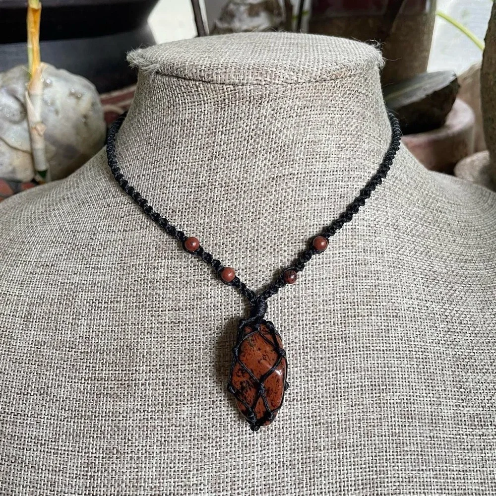 Boho Hippie Micro Macrame Crystal Choker Necklace - Picture 4 of 10